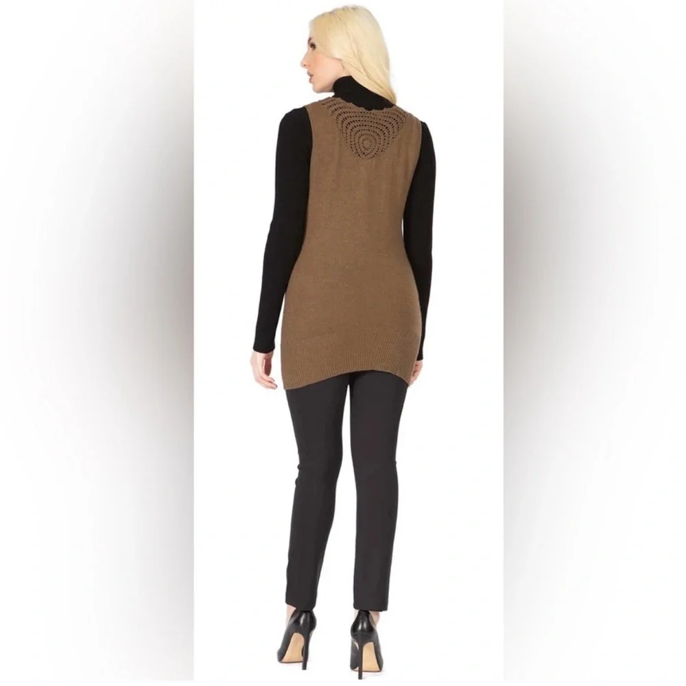 Vertigo Paris $160 NWT Angora Sleeveless Crochet Sweater Vest Tunic Olive Tan M - Picture 2 of 13